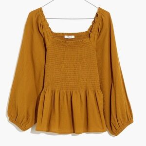 Lucie Smocked Peplum Square Neck Top; Madewell EUC